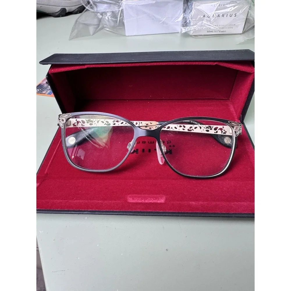 Kliik Denmark Women's Eyeglass‎ Frames Cat Eye Black/Gold Cutout Design W/ Case